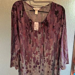 Brand New CJ Banks Tie Up Neck Print Tee